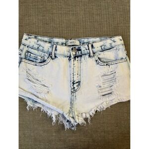 Forever 21 Women's Acid Wash Ripped Denim Cutoff Shorts Size 28 Preppy Festival